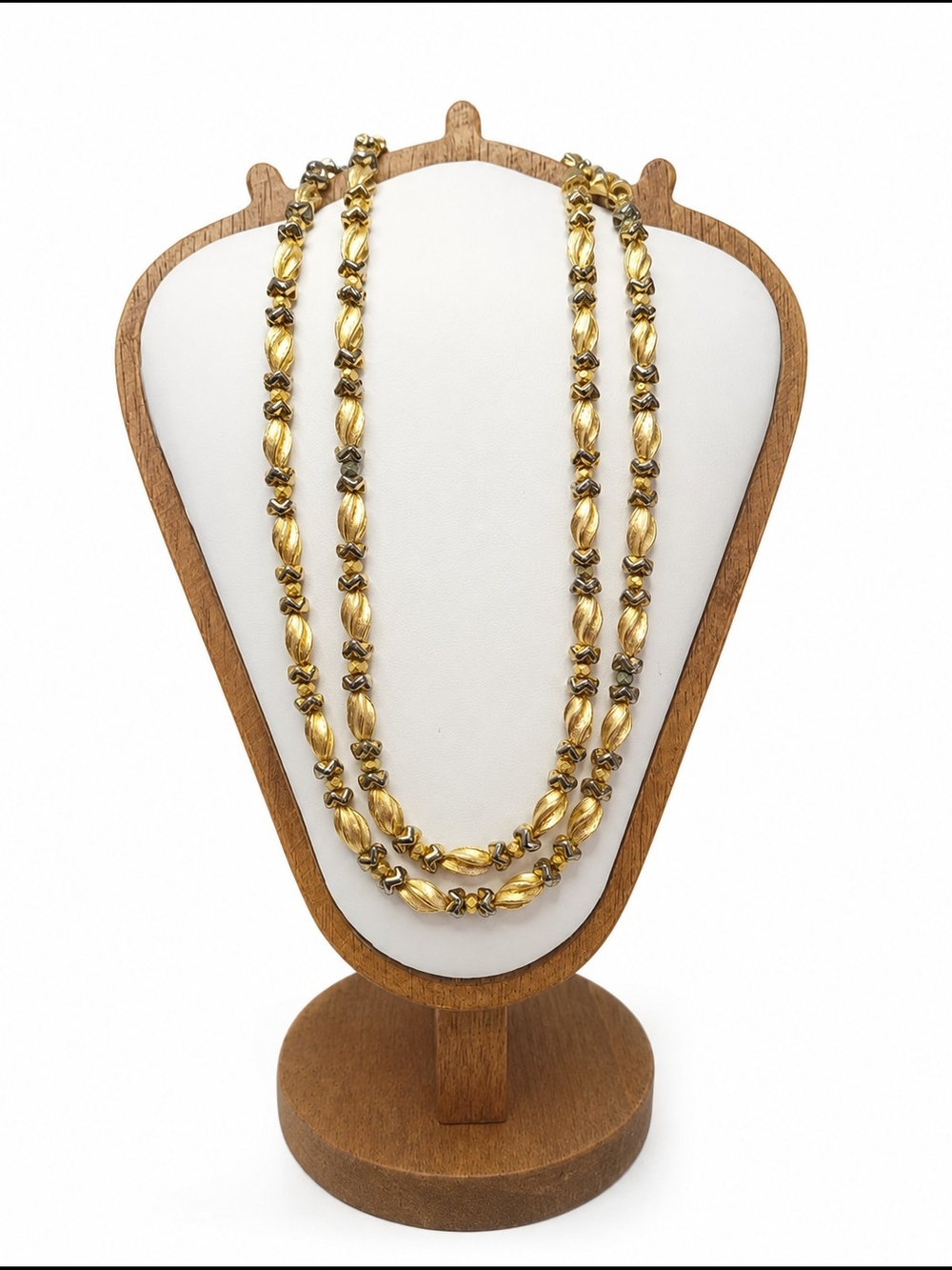 Vintage Pre 1955 TRIFARI Gold Tone 2 Strand Graduated Tier Necklace 17in